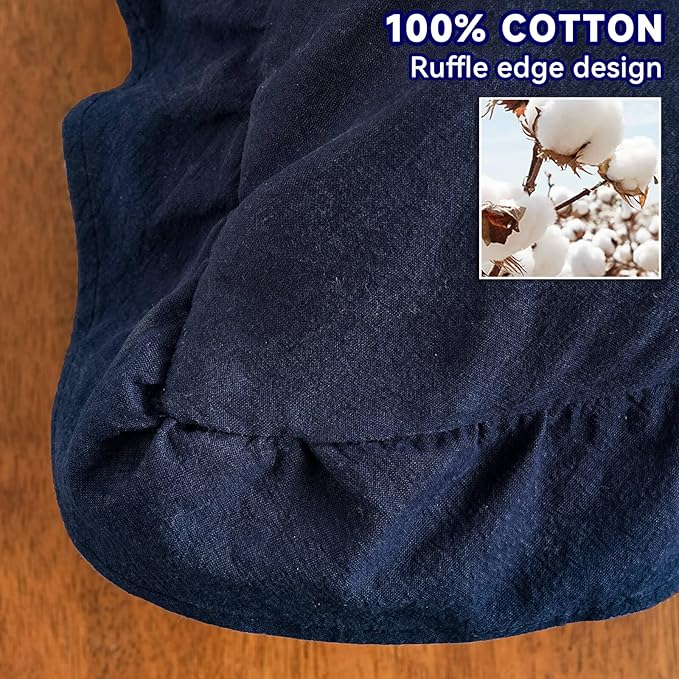 AmHoo Pack of 2 Throw Pillow Covers 100% Cotton Pre Washed Ruffle Decorative Pillowcase Cushion for Couch Sofa Bedroom 18 x 18-Inch Navy Blue