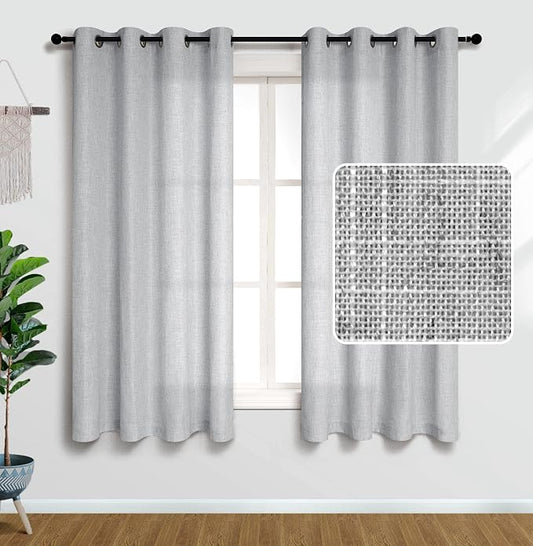 Grey Kitchen Curtains 45 Inch Length Sets of 2 Panels Linen Semi Sheer Opaque Short Bathroom Small Window Curtains Gray