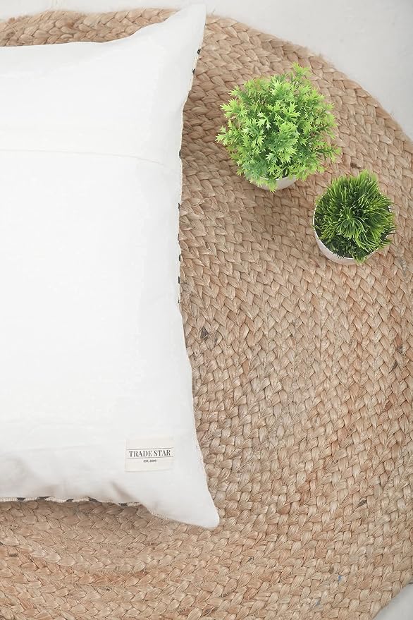 Trade Star Luxury Mud Cloth Square Pillow Cover Rustic Farmhouse Chair Pillowsham Handmade Sofa Pillow Cover for Room Decor (Ivory (Blossom), 18 X 18 Inch)