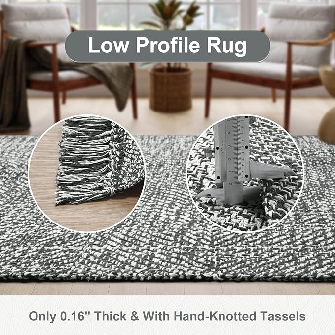 Collive Washable Area Rug 3' x 5', Modern Woven Kitchen Rugs, Grey/Cream Braided Cotton Rug Indoor Door Mat Throw Carpet for Entryway Living Room Nursery Mudroom Laundry Room