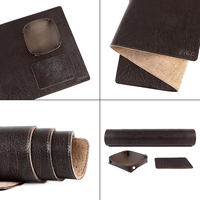 ELIZO Leather Desk Pad Real Leather Desk Mat Thick (3mm) Double Layer (32x16) Cover Blotter Desk Protector Large Computer Mat for Keyboard Mouse Pad Table Laptop Mat Office Accessories - Espresso