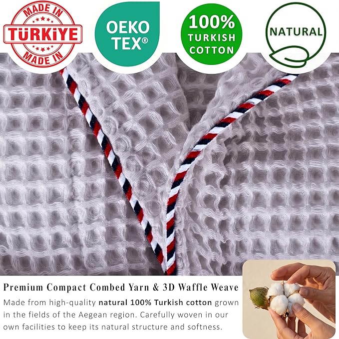 PÜSKÜL Luxury Waffle Robe for Women & Men - Natural 100% Turkish Cotton Bathrobe - Housecoat Womens & Housecoat Mens