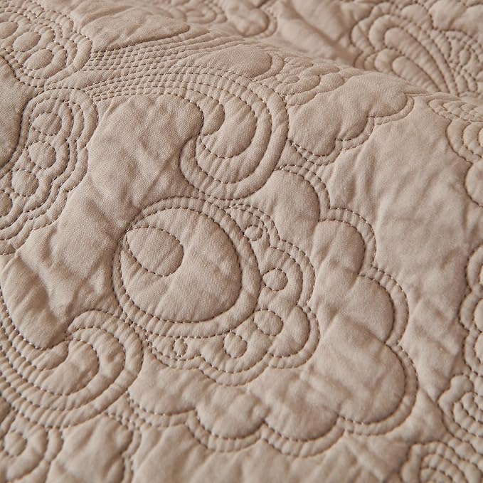vctops Set of 2 Decorative Cotton Quilted Throw Pillow Covers 18x18 Cozy Boho Farmhouse Embroidery Cushion Cover Soft Accent Pillowcase for Couch Sofa Bed (Khaki,18"x18")