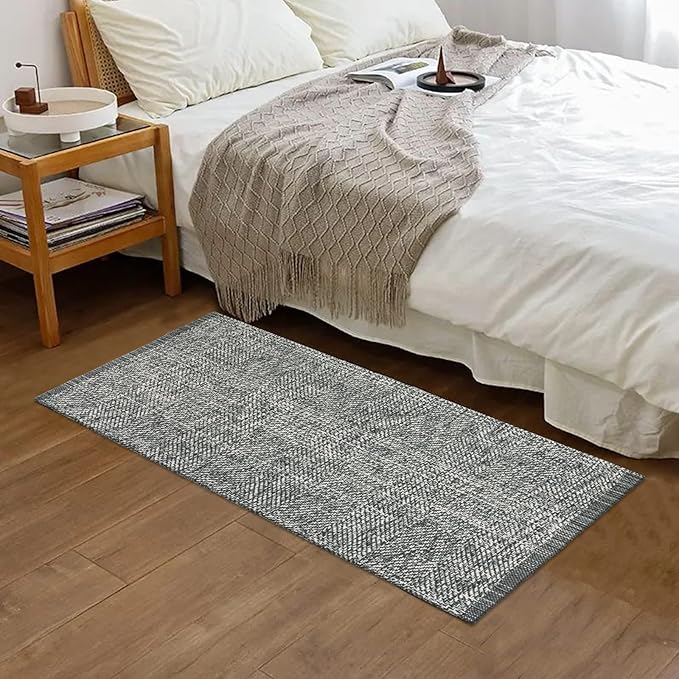 LEEVAN Boho Kitchen Rug 2' x 4.3', Washable Bathroom Runner Rug Grey Reversible Small Hallyway Rug, Farmhouse Front Door Mat Modern Bedroom Carpet for Foyer Laundry Entryway Proch Decor