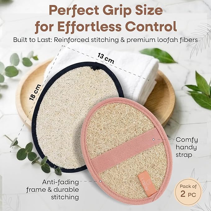 L'Exfose Organic Natural Loofah Body Scrubber for Shower – Dual Sided Egyptian Fiber Plastic Free Loofah – Quick Dry Natural Body Scrubber with Sisal Soap Saver Bag – Minimal Spa Gift for Men Women