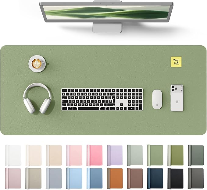 YSAGi Leather Desk Protector, Office Mat, Large Mouse Mat, Non-Slip PU Leather Blotter, Laptop Desk Mat, Waterproof Writing Pad for Office and Home(Bamboo Green, 42" x 17.2")