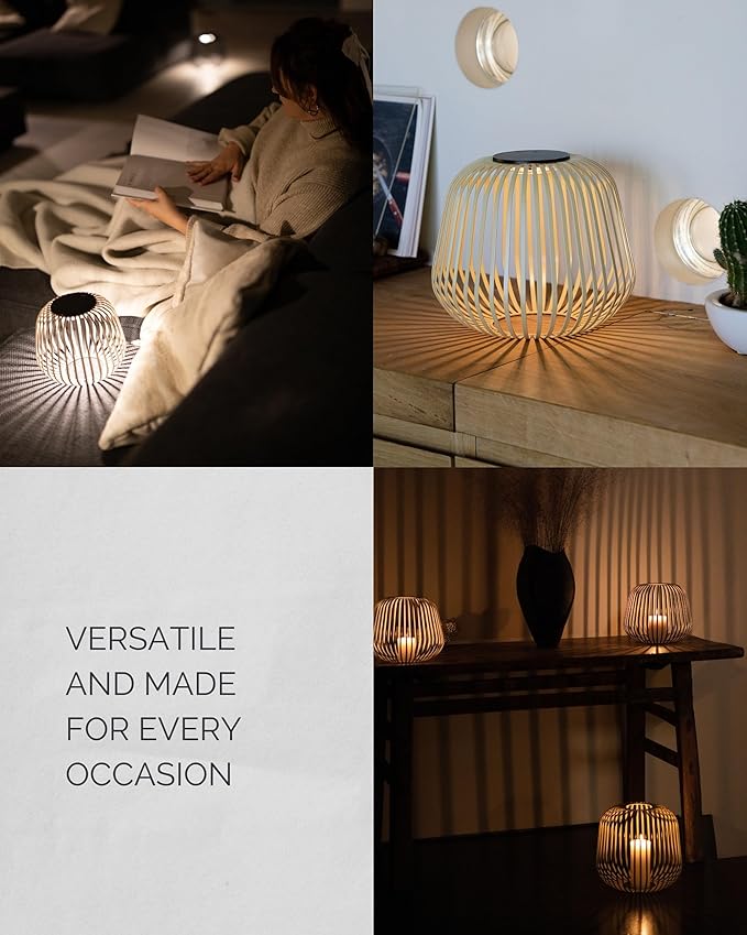 LUUK Studio Solis Wireless Solar LED Ambient Lamp, Warm White, Indoor Outdoor Cordless Lighting, Rust-Resistant, Ideal for Patio, Garden, Bedroom, USB-C Rechargeable, Soft Cozy Style, Sand, Size L