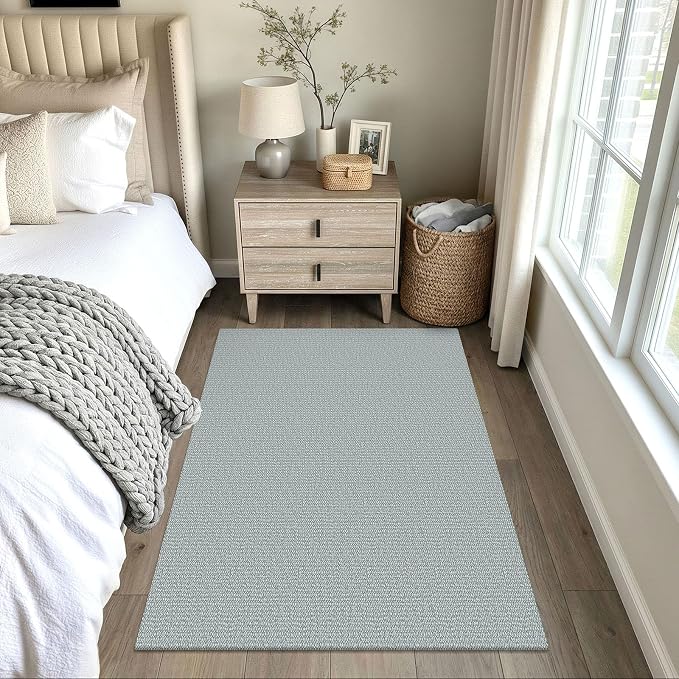 EARTHALL Washable Area Rug 4x5 Ft Non Slip Rugs for Entryway Braided Throw Rugs Bedroom Carpet Cotton Entry Rug Woven Floor Rug for Bedroom Dining Room Living Room, Turquoise/Gray