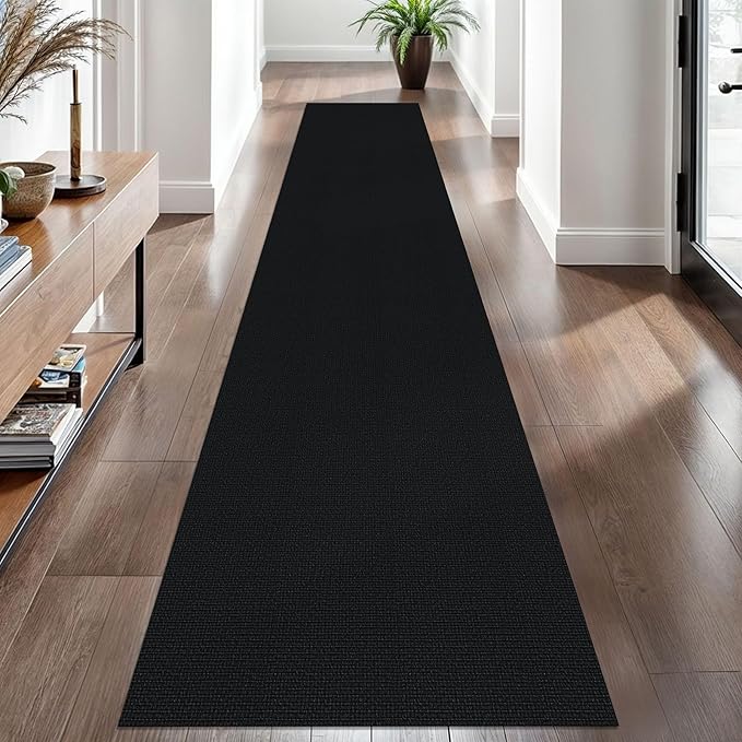 EARTHALL Washable Runner Rug 2x10 Ft Non Slip Runners for Hallways Long Cotton Rubber Backed Kitchen Runner Braided Indoor Floor Carpet Runners for Entryway, Hallway, Kitchen, Black/Grey