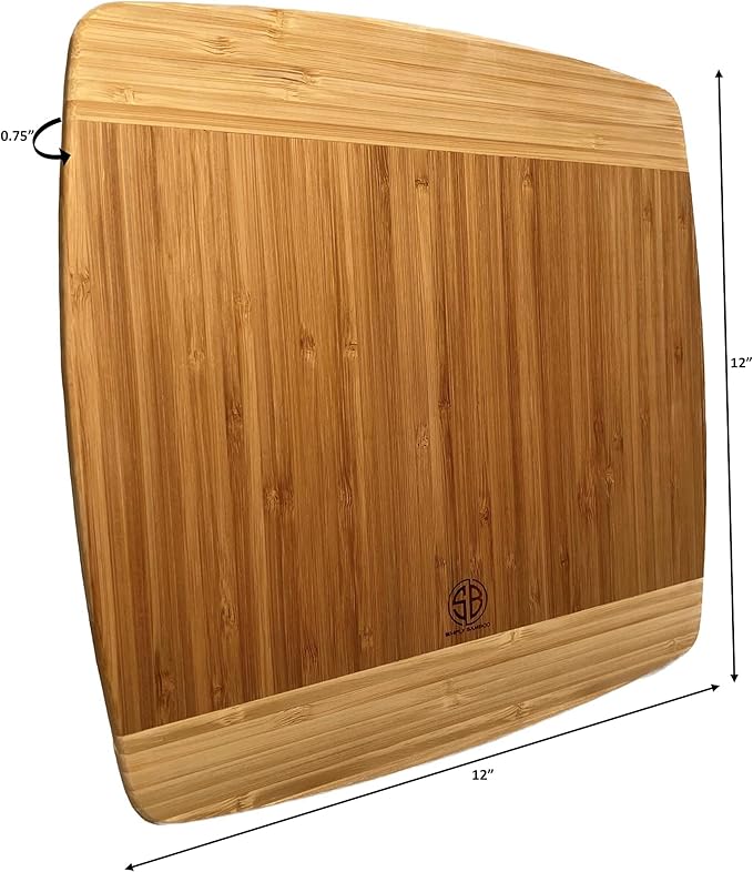 CBN112 Napa Bamboo Wood Cutting Board for Kitchen | Chopping Board | Carving Vegetables, Fruits, Meat - 12'' x 12" x 0.75"