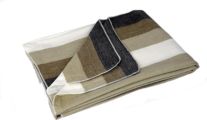 Alpaca Land, Handmade Ecuadorean Alpaca Wool Blankets/Throws (Light Brown Stripe)