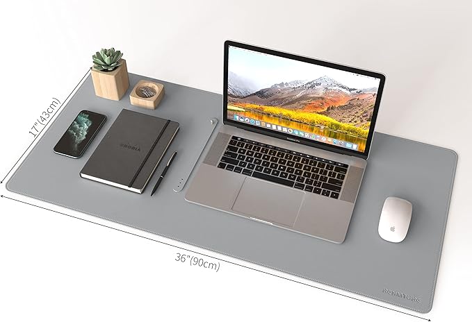 RENMTURE Dual-Sided Mouse Pad, Natural Cork & PU Leather Large Desk Pad for Office and Home Work, Desk Protector Non-Slip, Waterproof, Easy Clean (Gray, 36"x17")