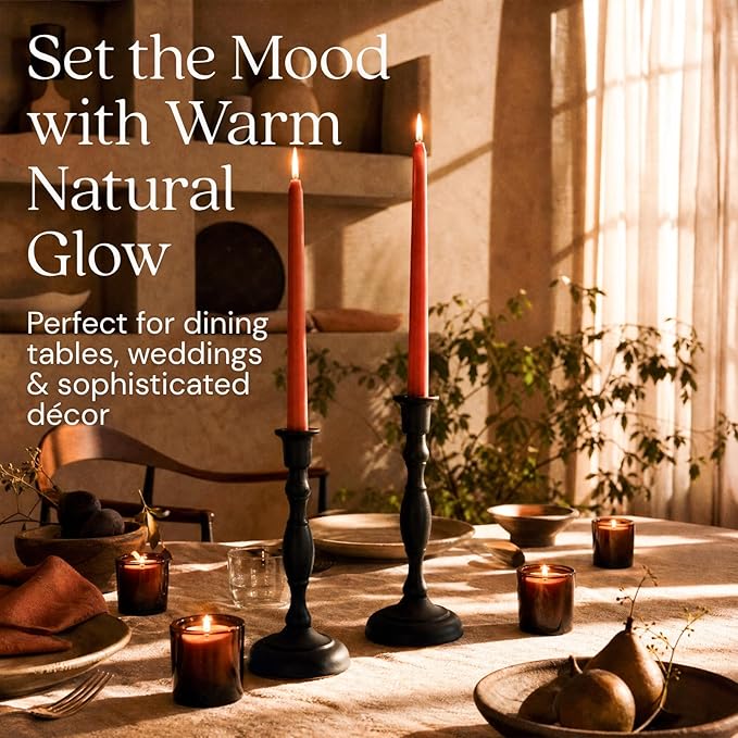Bluecorn Beeswax Taper Candles, 100% Pure Natural Bees Wax, Pair of 12 Inch Terracotta Tapered Candlesticks, Clean Burning & Dripless, Fragrance Free, Long Lasting, Home Decor, American Made, 1 Count