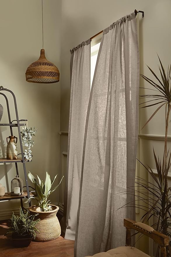 Solino Home Natural Linen Curtain 52 x 54 Inch, Light Filtering Rod Pocket Curtain 54 Inch, 100% Pure Linen European Flax Window Treatment Panel for Living Room, Bedroom - 1 Panel