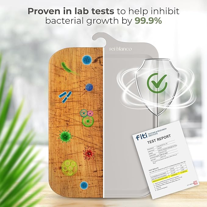 Premium Korean TPU Cutting Board Set of 2 - Non Scratch 13.8" x 9.8" Silicone Like Flexible Cutting Board for Meat - 5mm Thick and Durable - Dishwasher Safe - Non Slip Surface - Sleek Hanging Design