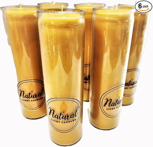 Pure Beeswax Candle Made in USA Vigil,Yartzeit, Yom Kippur, Meditation, Prayer, Devotional, Pillar in a Glass. Burns up to 100 Hours. (6)
