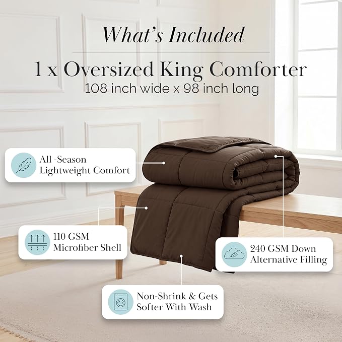 Southshore Fine Linens - Vilano Springs - - Down Alternate Weight Comforter - Chocolate Brown - King/California King