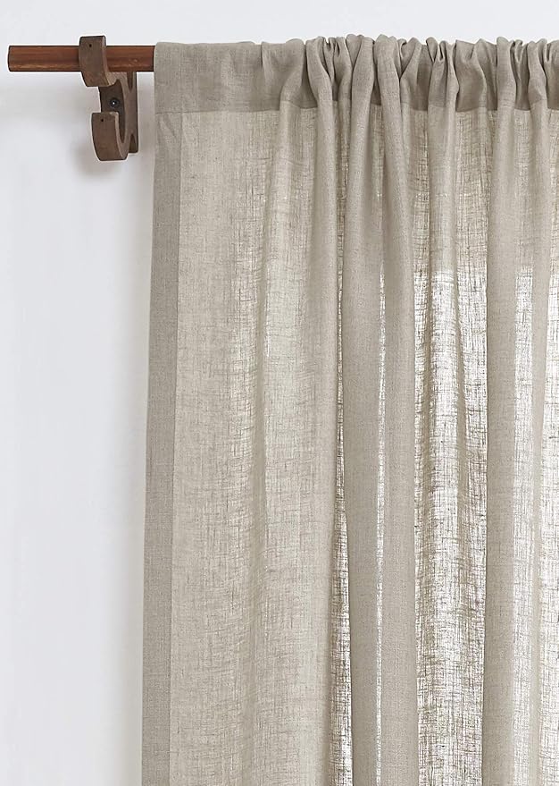 Solino Home Natural Linen Curtain 52 x 132 Inch, Light Filtering Rod Pocket Curtain 132 Inches Long, 100% Pure Linen European Flax Window Treatment Panel for Living Room, Bedroom - 1 Panel