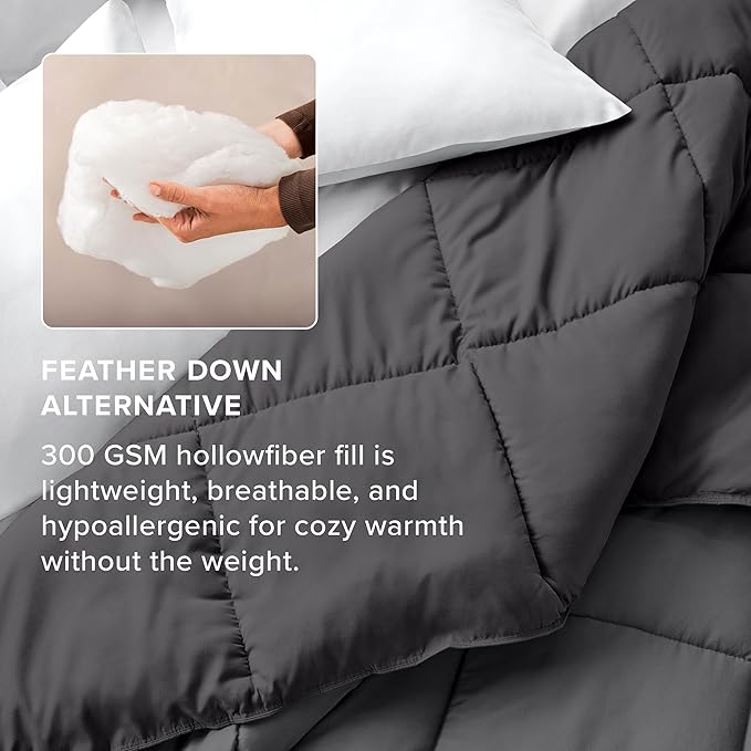Bare Home King/California King Comforter - Reversible Colors - Goose Down Alternative - Ultra-Soft - Premium 1800 Series - All Season Warmth - Bedding Comforter (King/Cal King, Grey/Forged Iron Grey)
