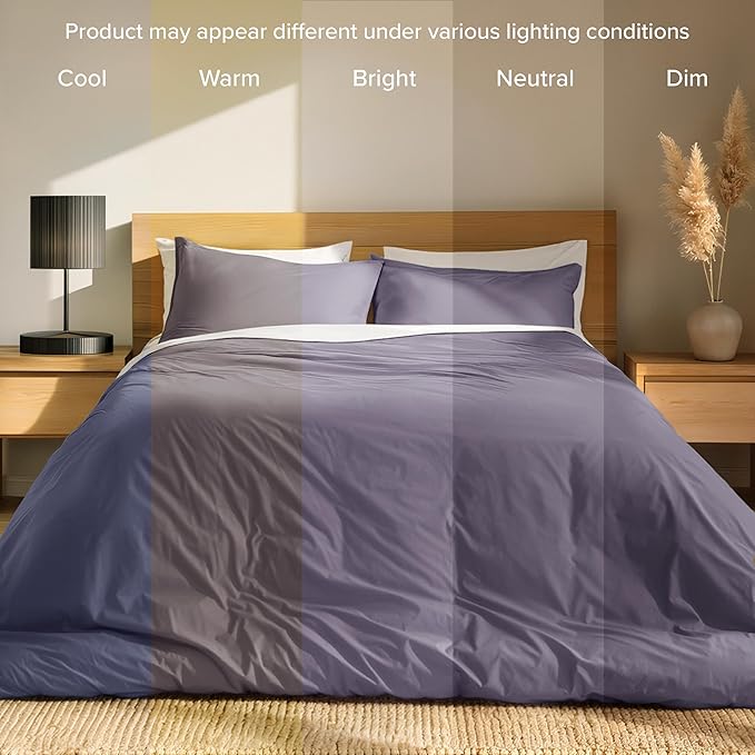 Bare Home 100% Organic Cotton Queen Duvet Cover Set - Crisp Percale Weave - Lightweight & Breathable - Cooling Duvet Cover Set (Queen, Dusty Purple)