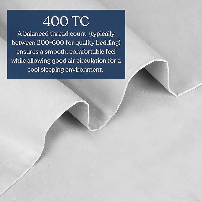 GOTS Certified 100% Organic Cotton Percale Duvet Cover Set 400TC, Smooth & Breathable, Duvet for Hot Sleepers with 8 Internal Ties, (Light Grey, King - 3 Piece with 2 King Sham)