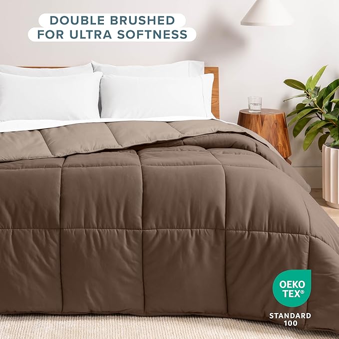 Bare Home Queen Comforter - Reversible Colors - Goose Down Alternative - Ultra-Soft - Premium 1800 Series - All Season Warmth - Bedding Comforter (Queen, Cocoa/Taupe)