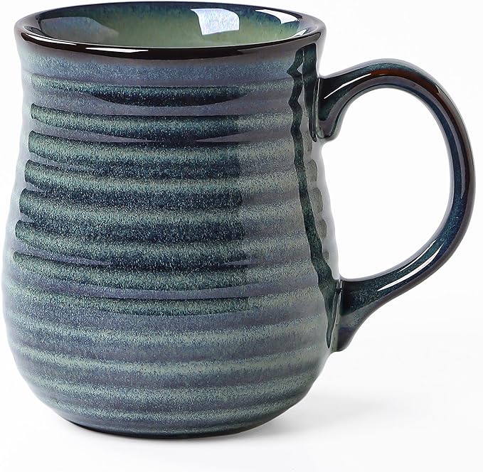 23 oz Large Ceramic Coffee Mugs, Handmade Cup with Large Handle, Big Tea and Coffee Cups for Office and Home, Microwave and Dishwasher Safe (Blue Green)