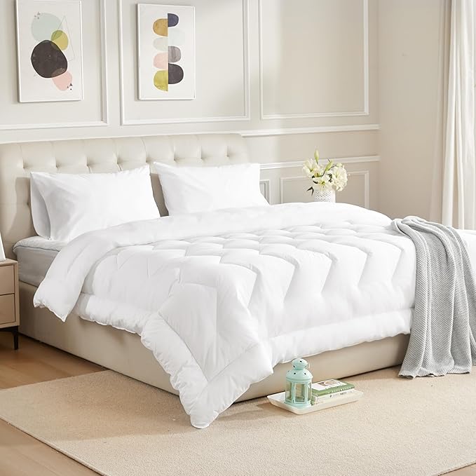 Duvet Insert Cotton Comforter Oversized King Size White Down Alternative Duvet Insert 100% Cotton Shell Fluffy Comforter Lightweight All Season 8 Corner Tabs Durable Breathable Noiseless