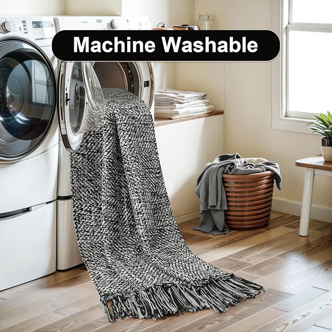 Collive Long Hallway Runner - 2.6' x 7', Washable Indoor Entryway Rug, Black/Cream Braided Woven Kitchen Rugs for Laundry Room, Bedroom Doorway