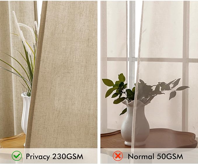 MIULEE Non-See-Through Privacy Linen Curtains 2 Panels, Light Filtering Window Curtains Farn House Textured Back Tab Semi Sheer Drapes for Bedroom Living Room, 52 x 72 Inches Long, Copper Brown