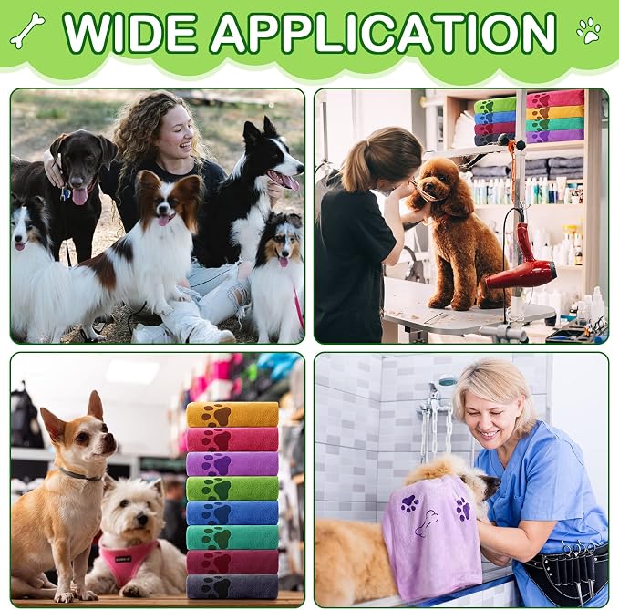 Chumia 8 Pcs Dog Towels for Drying Dogs Cats Pet Towels Bulk Puppy Microfiber Fast Drying Paw Bath Bathing Supplies Absorbent for Medium Pets(40 x 24 Inch,Dog Paw and Bone,Colorful)