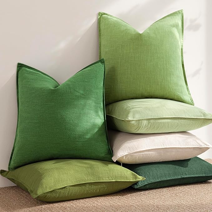 Foindtower Pack of 2, Decorative Linen Soild Throw Pillow Covers Soft Accent Euro Cushion Case Boho Farmhouse Pillowcase for Chair Couch Sofa Bedroom Living Room Home Decor 20 x 20 Inch Lime Green