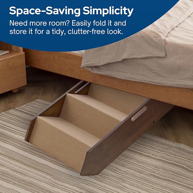 Stakmore Pet Steps with Solid Hardwood Construction and Foldable Design, Stairs for High Beds for Pets in All Life Stages, Espresso w/Brown Felt