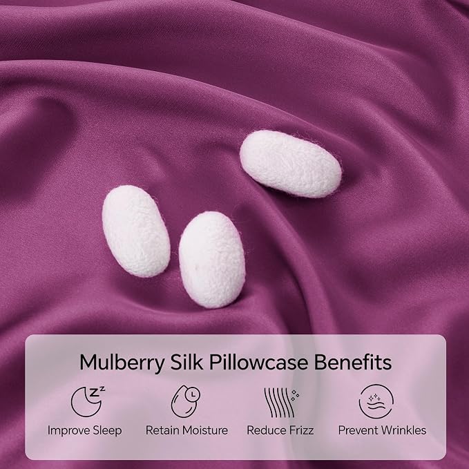 INFIIXSO Mulberry Silk Pillowcase for Hair and Skin, Silk Pillow Cases Queen Size with Hidden Zipper 20x30 Inches, Extraordinary Smooth and Soft Cooling Pillow Cases for Hot Sleepers(Purple, 1 Pack)