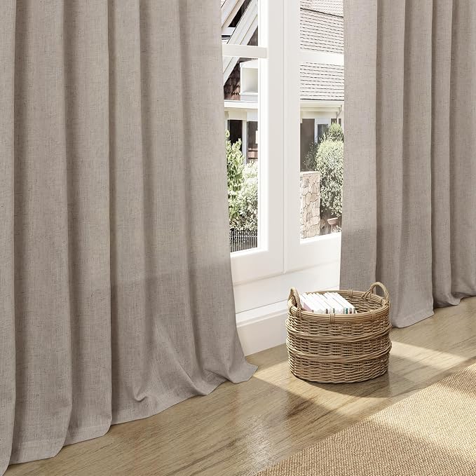 Ecru Linen 112 Inch Curtains for Living Room Light Filtering Semi Sheer Curtain Back Tab Rustic Farmhouse Decor Burlap Elegant Soft Drapes Floor to Ceiling High Window for Bedroom 52x112, 2 Panels