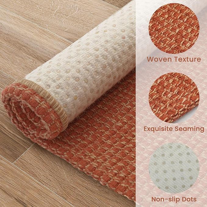 EARTHALL Runner Rug 3x14 Ft Washable Runners for Hallways Extra Long Woven Non Slip Entryway Runner Braided Kitchen Runner Indoor Outdoor Carpet Runners for Stair, Hall, Foyers, Rustic Orange/Tan