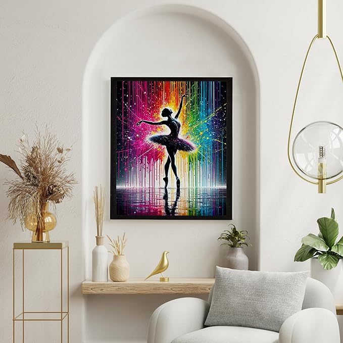 InkFlow Posters Art Ballerina Poster - Dancing Under The Rain Print - Abstract Art - Silhouette Art - Graffiti Print - Great Bedroom or Living Room Decor - 18x24 Unframed Canvas Print