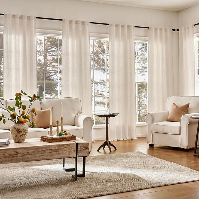 jinchan Beige Lined Linen Blend Curtains for Closet 96 Inch Extra Long 2 Panels Floor to Ceiling, 38 Inch Wide Drapes for Bedroom Bathroom(38W x 96L, Ecru)