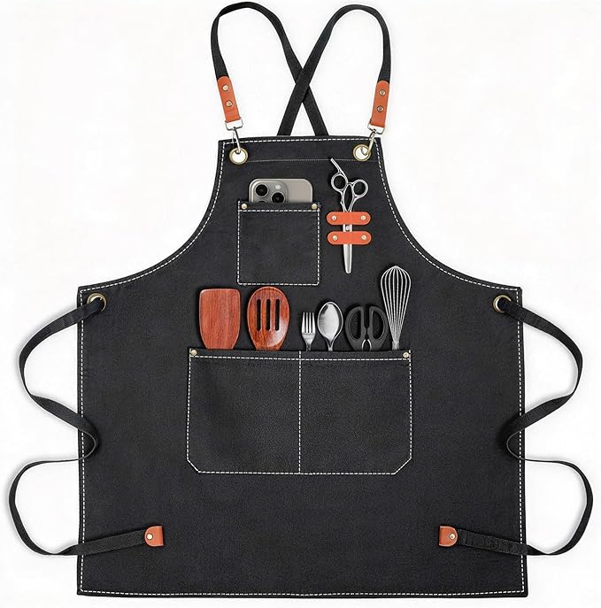conda Chef Apron, 1 Pack, Cross Back Straps Apron With Pockets for Men Women, 100% Cotton Canvas Adjustable Apron, for Cooking Pottery Baking Painting
