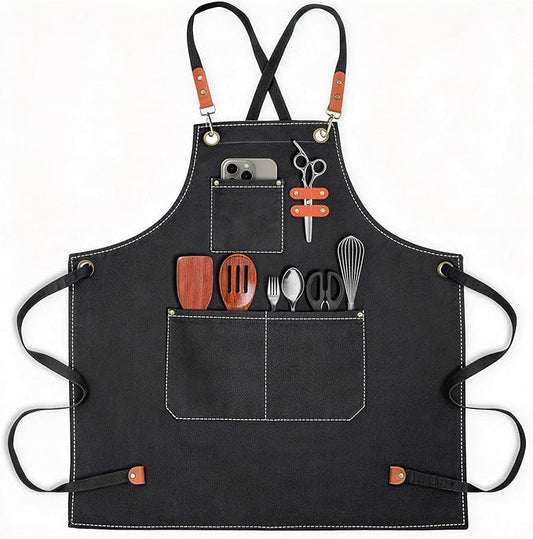 conda Chef Apron, 1 Pack, Cross Back Straps Apron With Pockets for Men Women, 100% Cotton Canvas Adjustable Apron, for Cooking Pottery Baking Painting