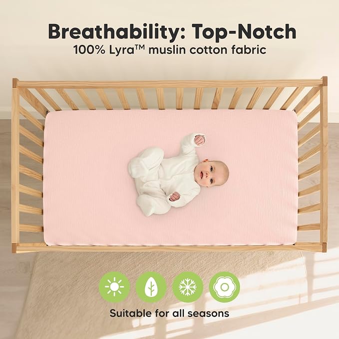 KeaBabies 2-Pack Muslin Crib Sheets for Boys, Girls - 100% Organic Cotton Fitted Baby Crib Mattress Sheet, Soft Breathable Standard Toddler Bed Cover Bedding Set, Neutral, Durable 52x28 (Cameo)