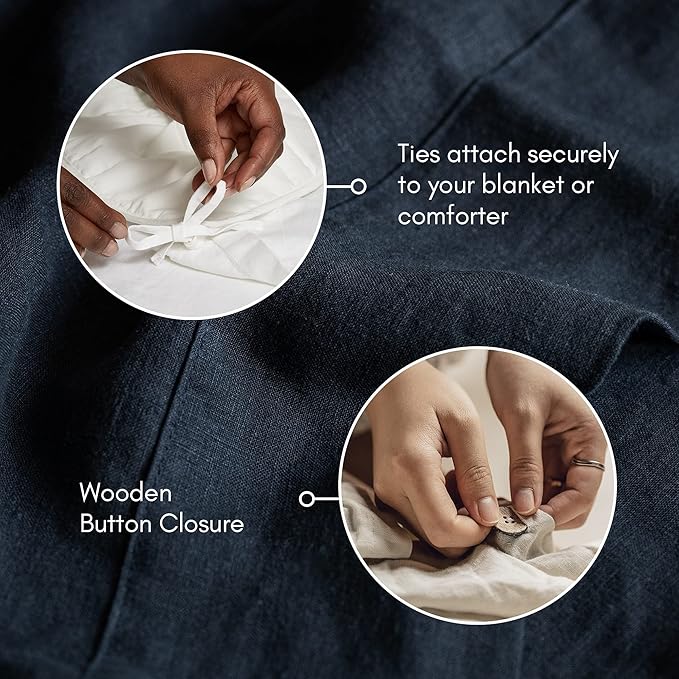 Baloo 100% French Linen Duvet Cover for Weighted Blanket (Navy Blue - 42"x72" - Throw Size) | Cooling, Soft & Durable | Machine Washable & Dryer Safe | Oeko-TEX® Standard 100 Certified