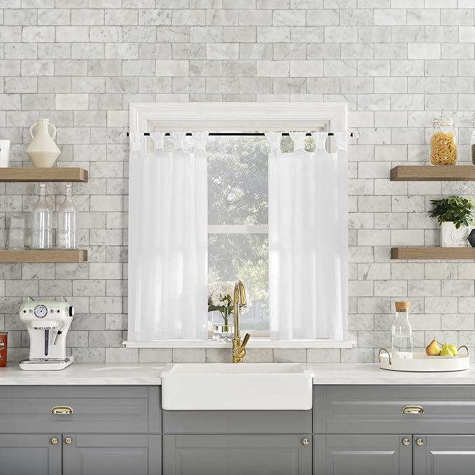 Archaeo Washed Cotton Small Window Twist Tab Cafe Curtains, 52" x 36", White