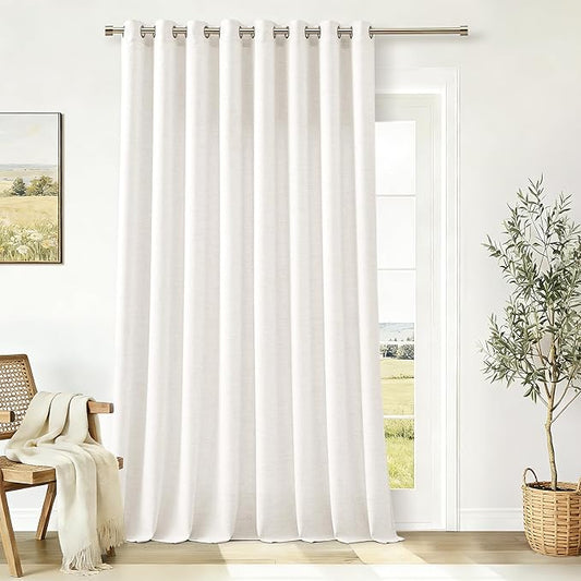 108 Inch Length Curtains Extra Wide 100 Inch Beige White Linen Semi Sheer Light Flitering Grommet Large Window Room Divider Ceiling Curtains Boho Farmhouse Long Drapes 1 Panel