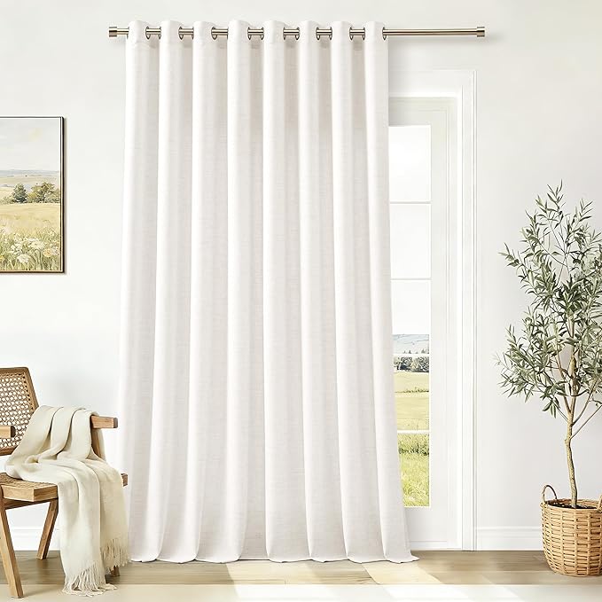 Long Curtains Wide 100 Inch Beige White Linen Room Divider Semi Sheer Light Flitering 102 Inch Length Large Window Curtains Grommet Privacy Farmhouse Floor to Ceiling Curtains 1 Panel
