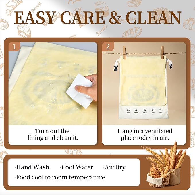Reusable Cotton Beeswax Bread Bags 2 Pack – Extra Large 13"x17" Zipper & Roll-Buckle Double Seal for Homemade Sourdough, Keep Bread Fresh Longer, Zero Waste Bread Storage for Loaf Baguette