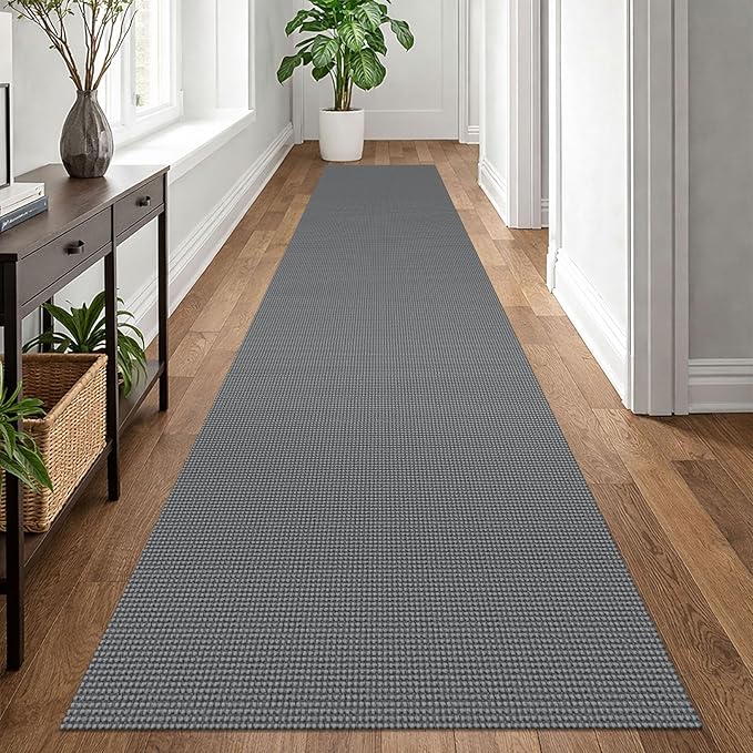 EARTHALL Woven Runner Rug 2.6x12 Ft Washable Runners for Hallways Extra Long Cotton Non Slip Rubber Backed Kitchen Runner Braided Indoor Floor Carpet for Entryway, Hall, Kitchen, Dark Gray