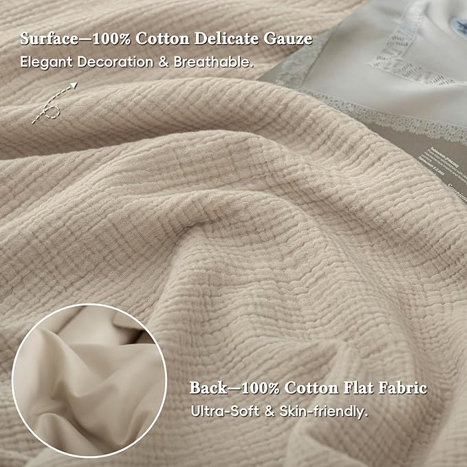 David's Home 100% Cotton Muslin Duvet Cover Set Twin Size,2 Pcs Ultra Soft Breathable & Lightweight Gauze Bedding Set with 1 Pillowcase,Textured Home Decor with Button, 68"×90" Natural,No Insert