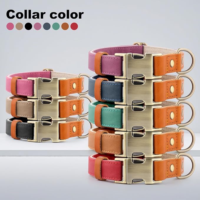 Plutus Pet Genuine Leather & Hemp Dog Collar – Adjustable Heavy Duty Pet Collar with Quick Release Metal Buckle, Soft & Stylish for Puppy and Small, Medium, Large Dogs (Black, M)