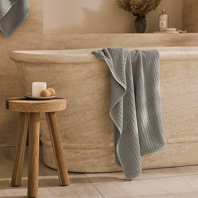 BOLL & BRANCH Turkish Waffle Bath Towel - Pewter - 100% Organic Turkish Cotton - Lightweight Soft Absorbent Quick Dry Luxury Spa Bath Towel with Waffle Weave Texture - Premium Feel